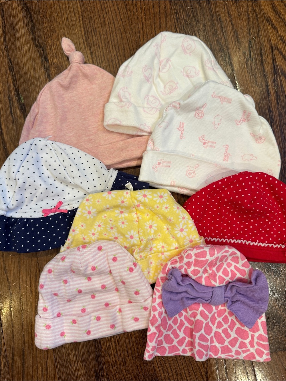 Assorted Baby Girl Beanie Hat Set - newborn-9M variety- 8 hats in total